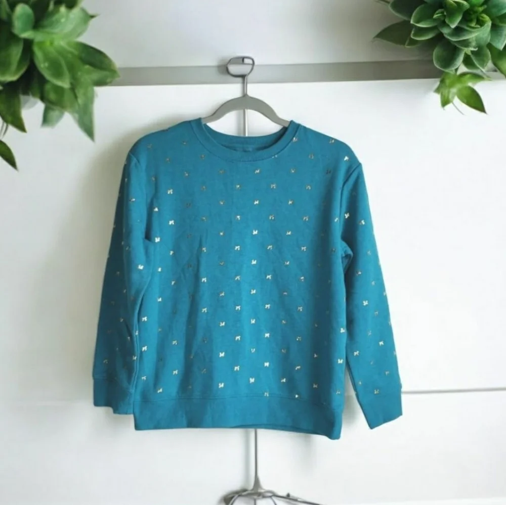 Cat & Jack Gold Foil Bow Print Sweatshirt Size XL -14